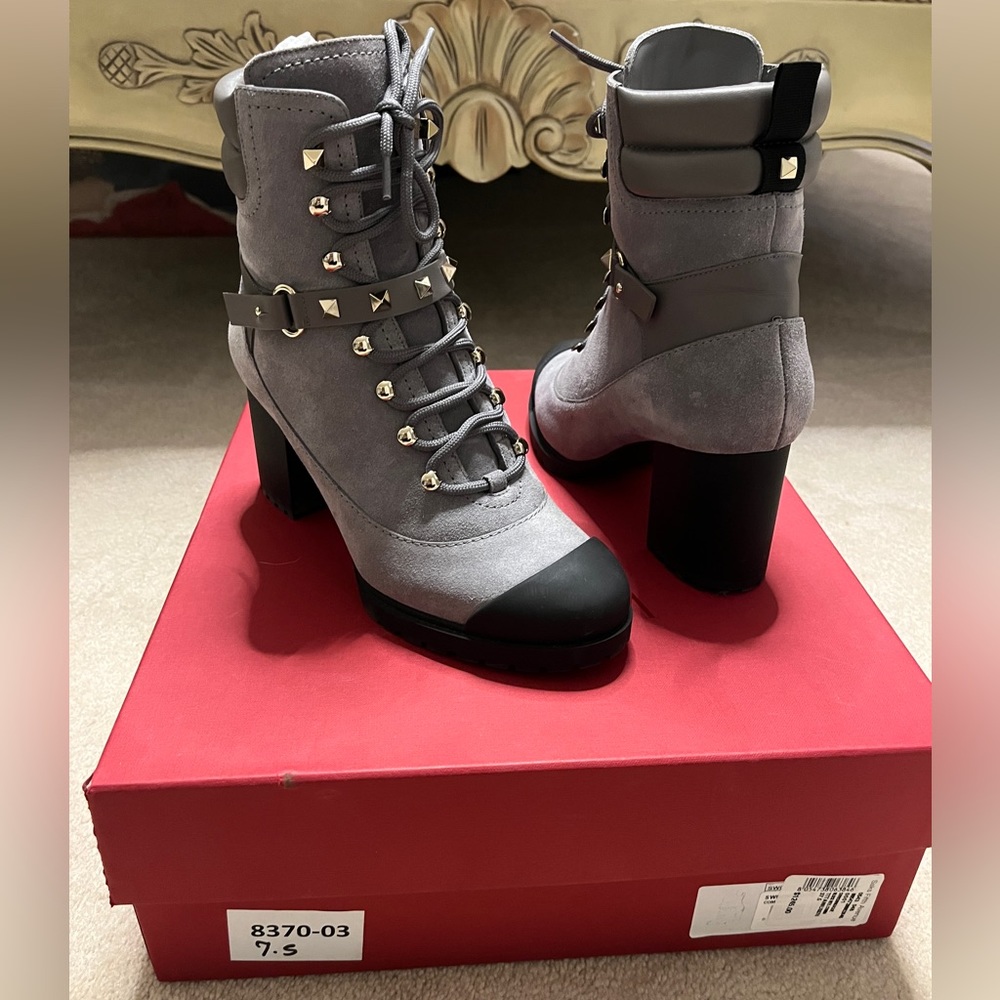 Valentino Garavani block heel suede combat boot